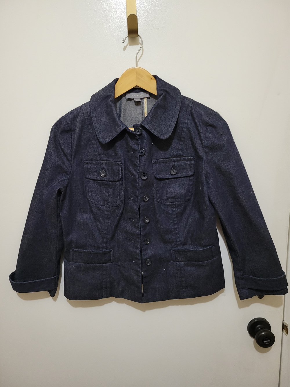 Ann Taylor Dark Blue Denim Button-Front Jacket - Size 4